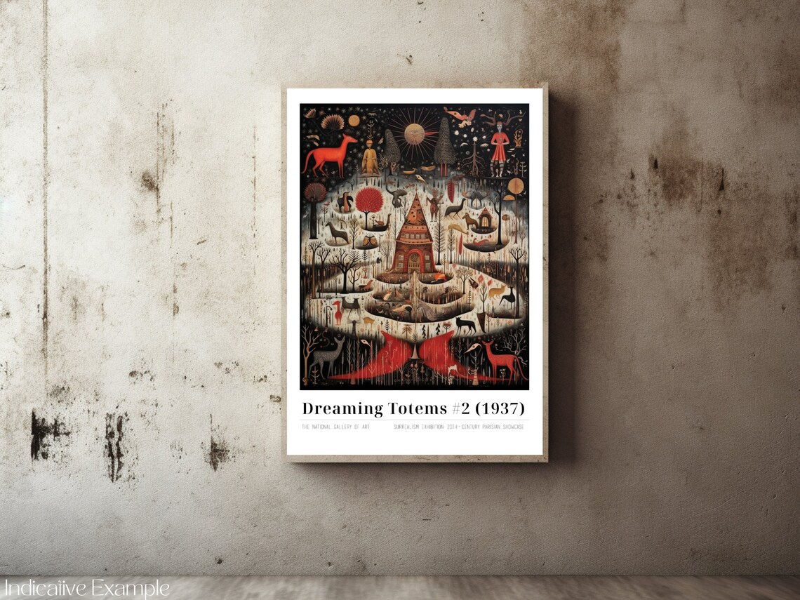 Dreaming Totems 1937 Surrealist Woodland Deer and Temple Poster - Image 2