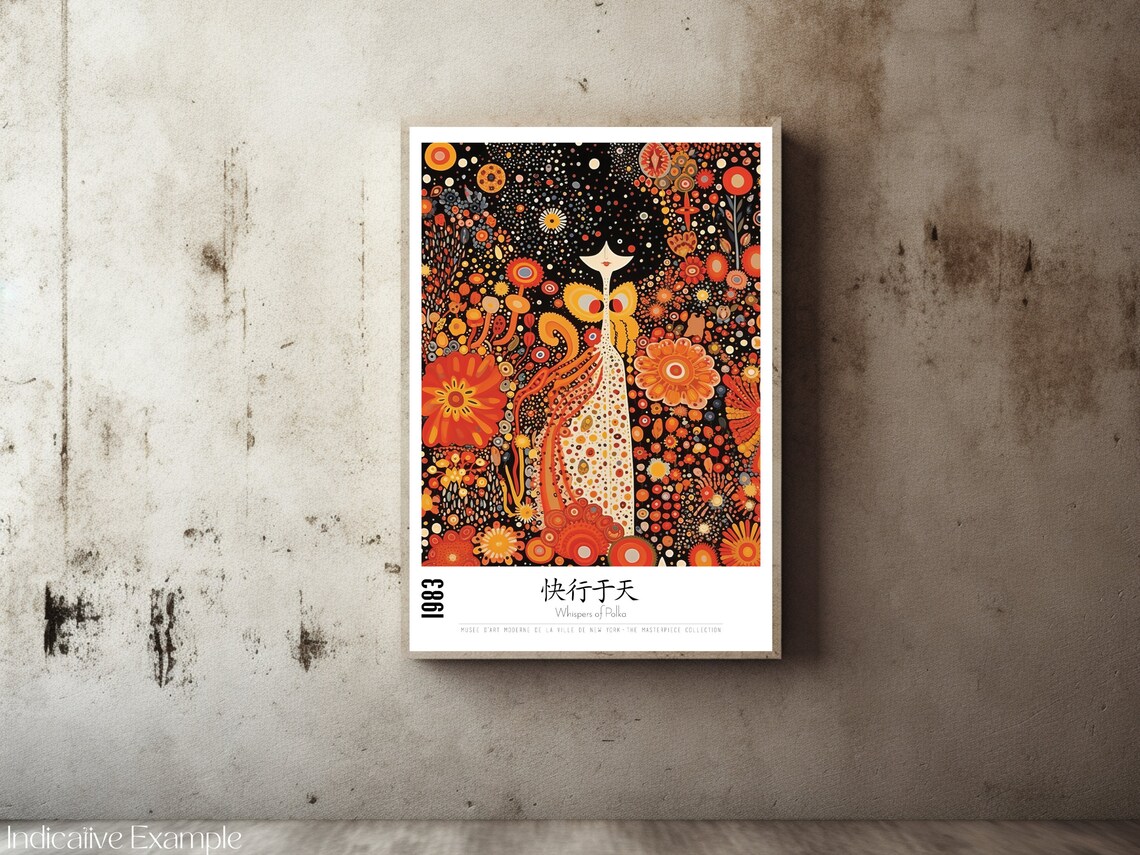 Whispers of Polka 1983 Orange Dot Flower Black Background Poster - Image 2
