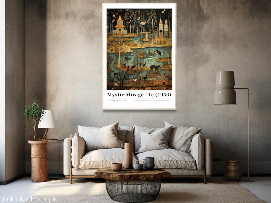 Mystic Mirage #1c Night Landscape Deer Golden Pavilion Poster - Image 3