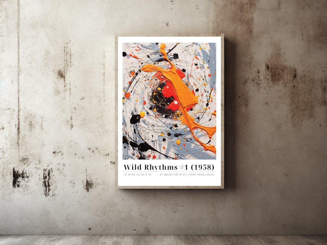 Wild Rhythms Number 1 Pollock Inspired Orange Slash Drip Poster - Image 2
