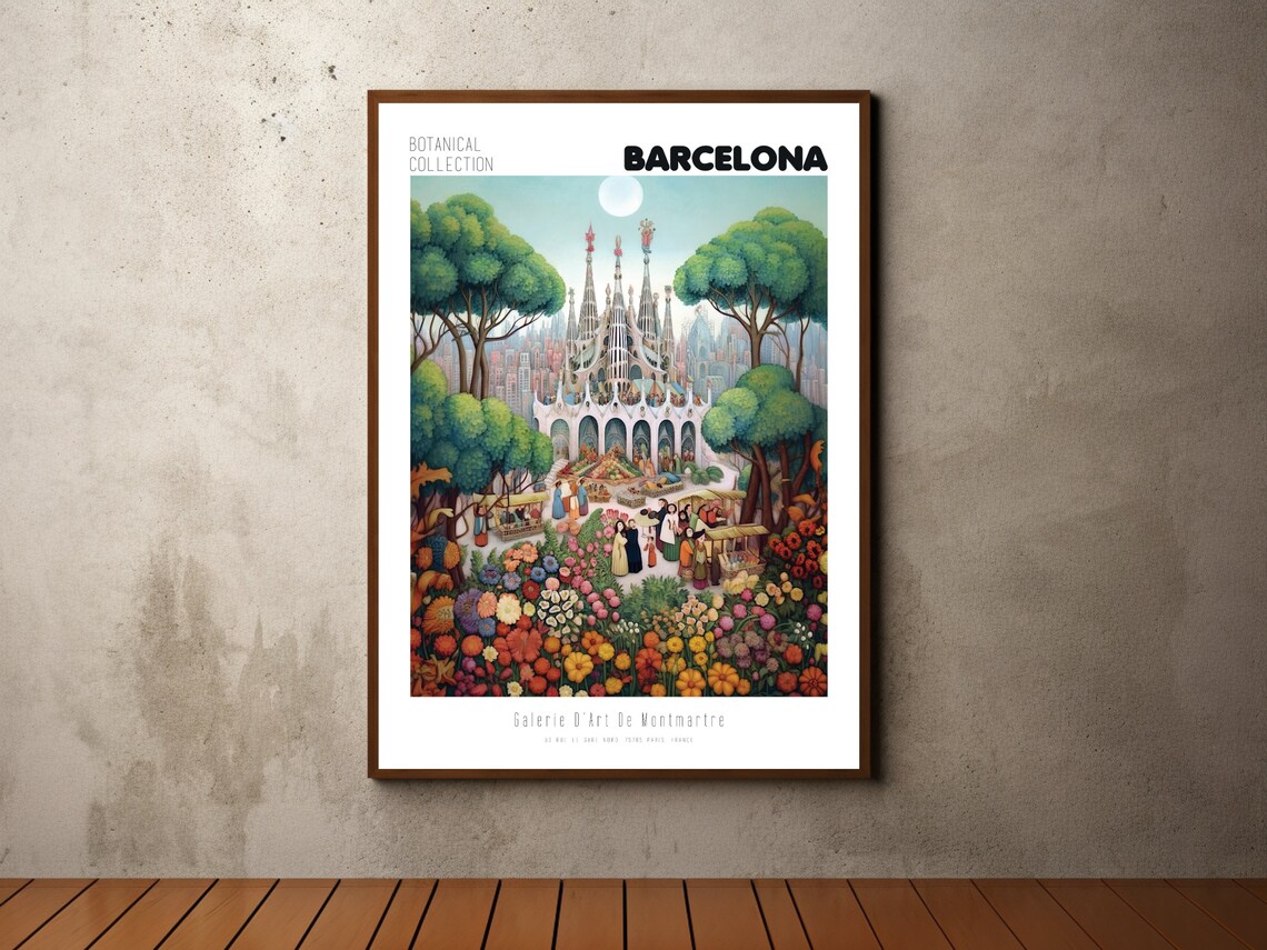 Barcelona Sagrada Familia Botanical Garden Vintage Travel Poster