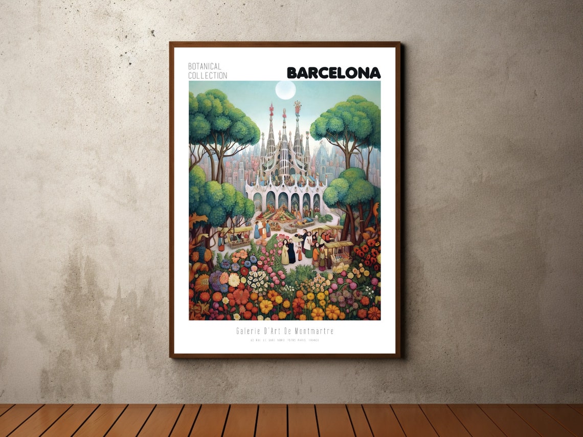 Sagrada Familia Print Sagrada Familia Vintage Poster Sagrada Familia Wall Art Henri Rousseau Print Flower Market Poster Barcelona Print