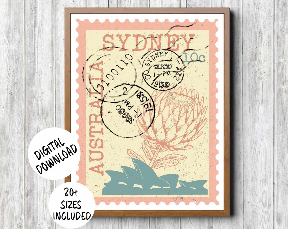 Sydney Opera House Retro Postage Stamp Style Travel Art Poster