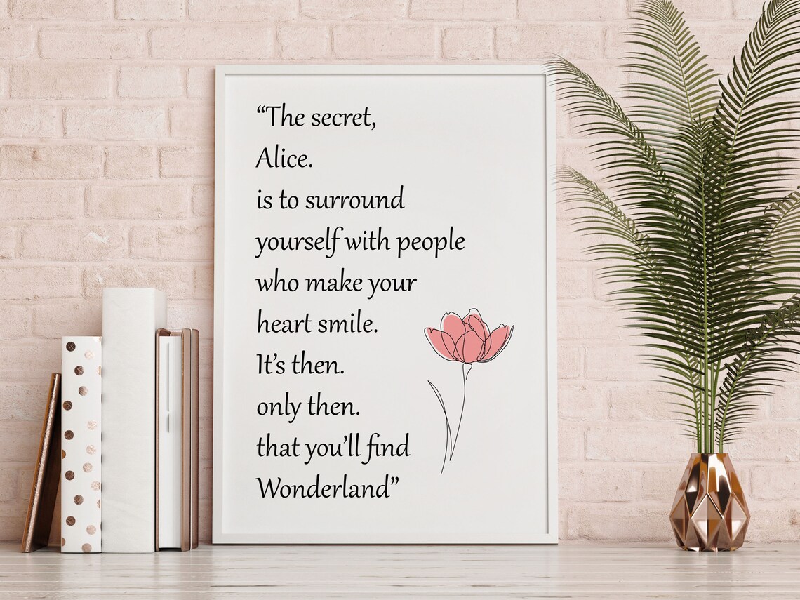 Alice In Wonderland Secret Quote Line Art Print