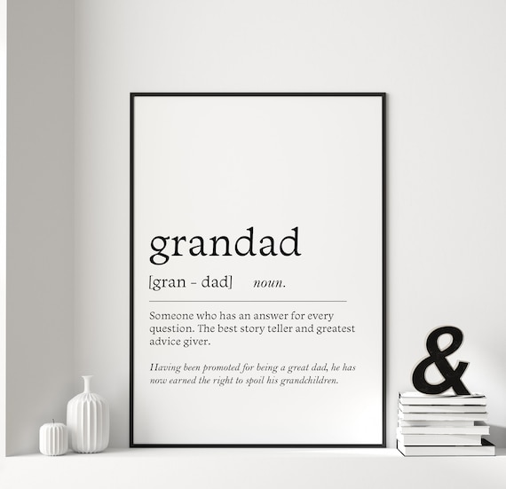 Grandad Noun Definition Print, Fathers Day Art Print