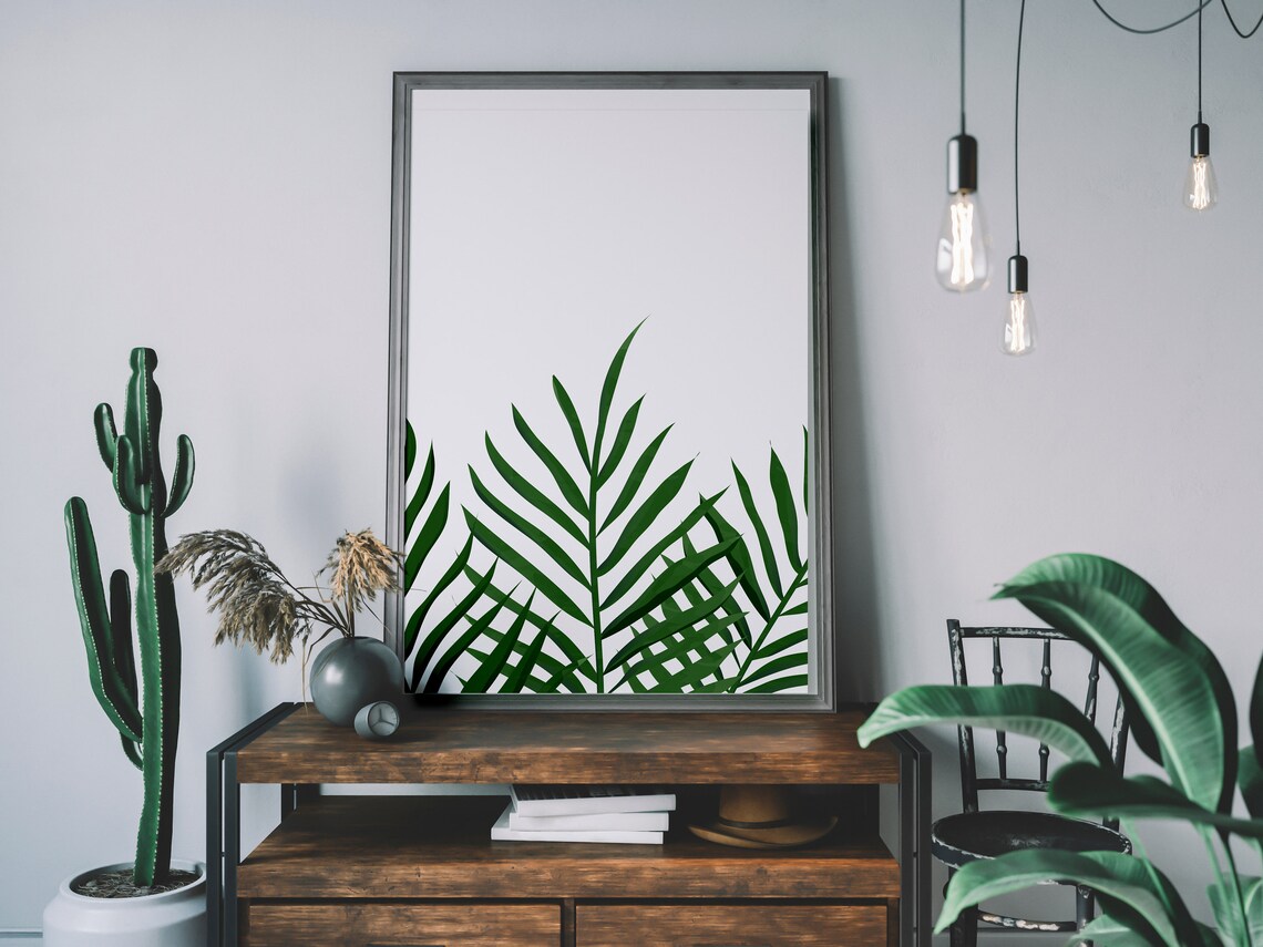 Minimalist Green Palm Leaves Tropical Botanical Modern Wall Art
