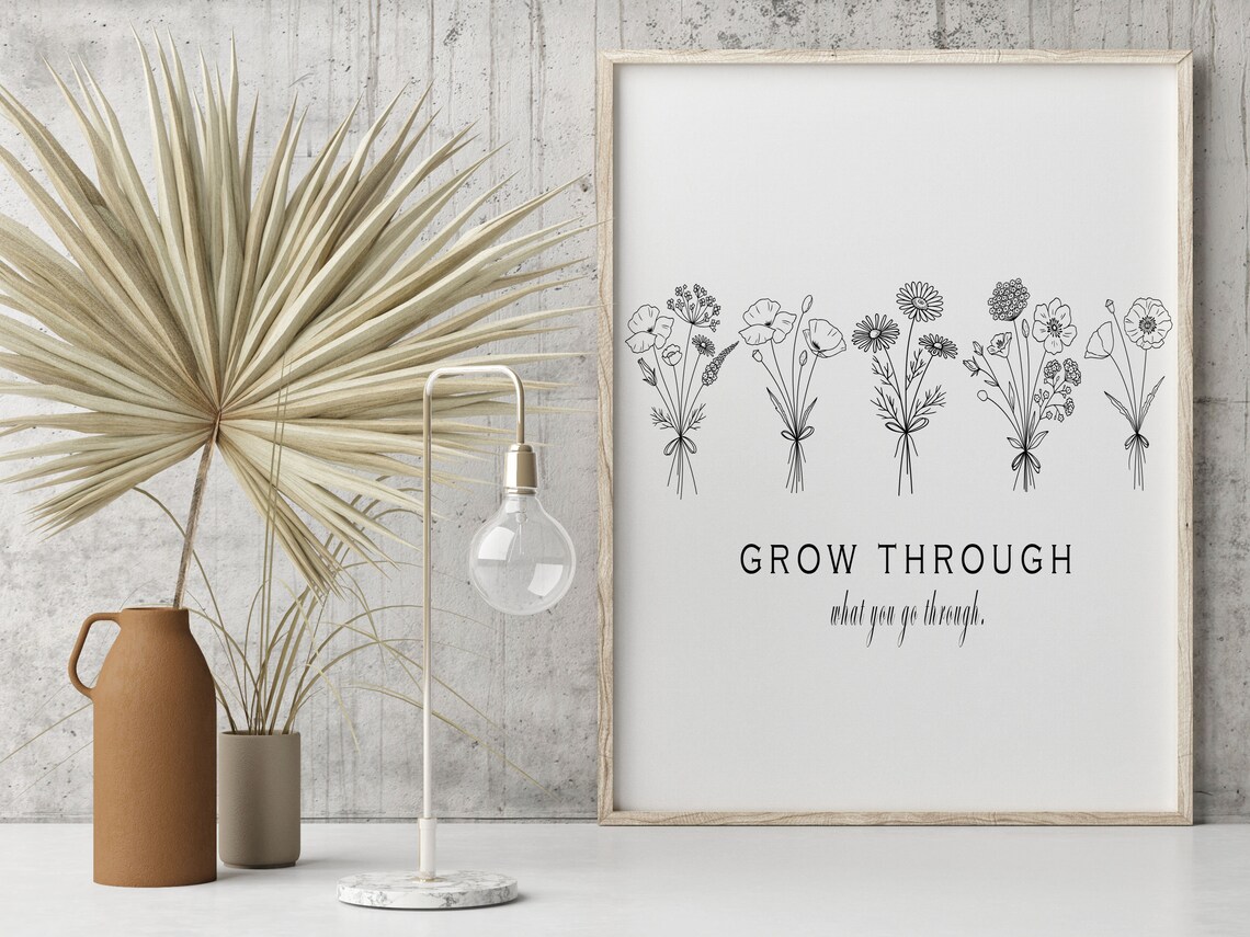Grow Through What You Go Through Floral Motivational Wall Art