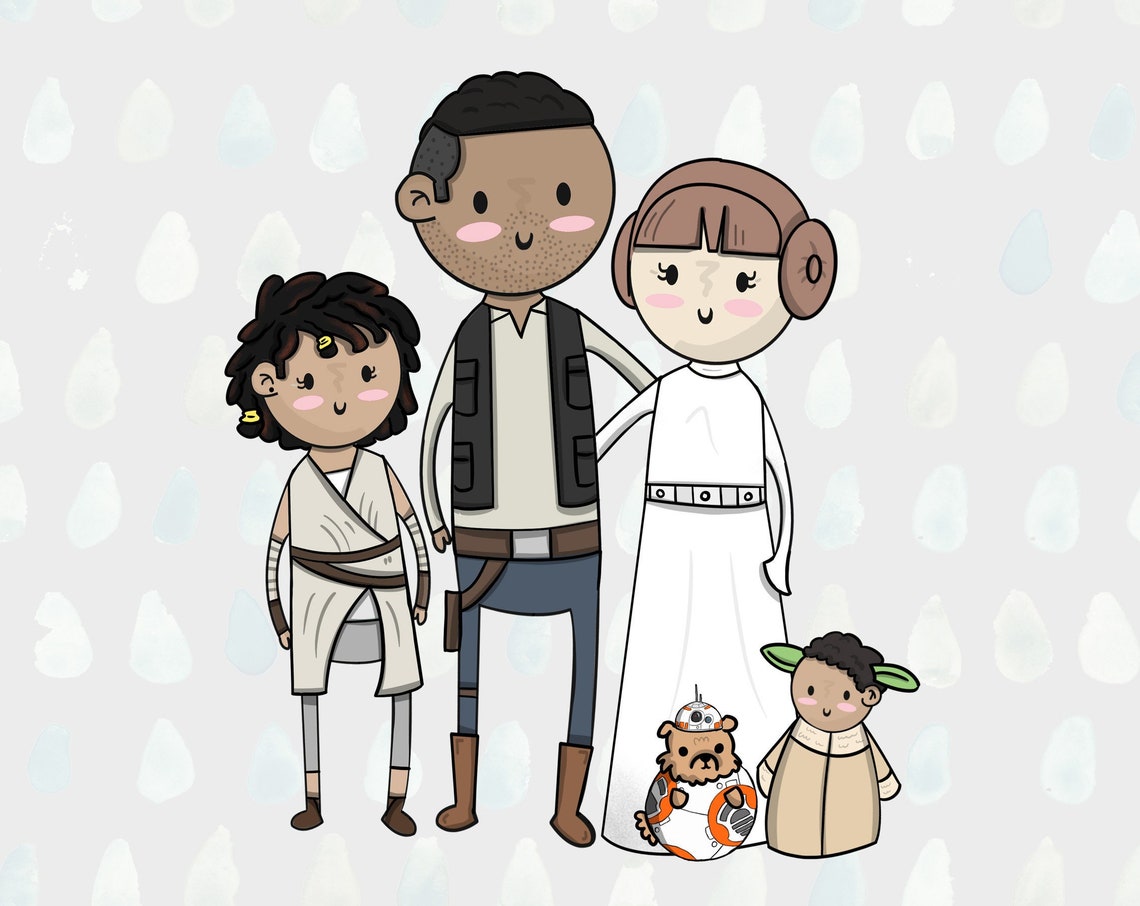 Custom Star Wars Inspired Family Portrait Five Characters Poster