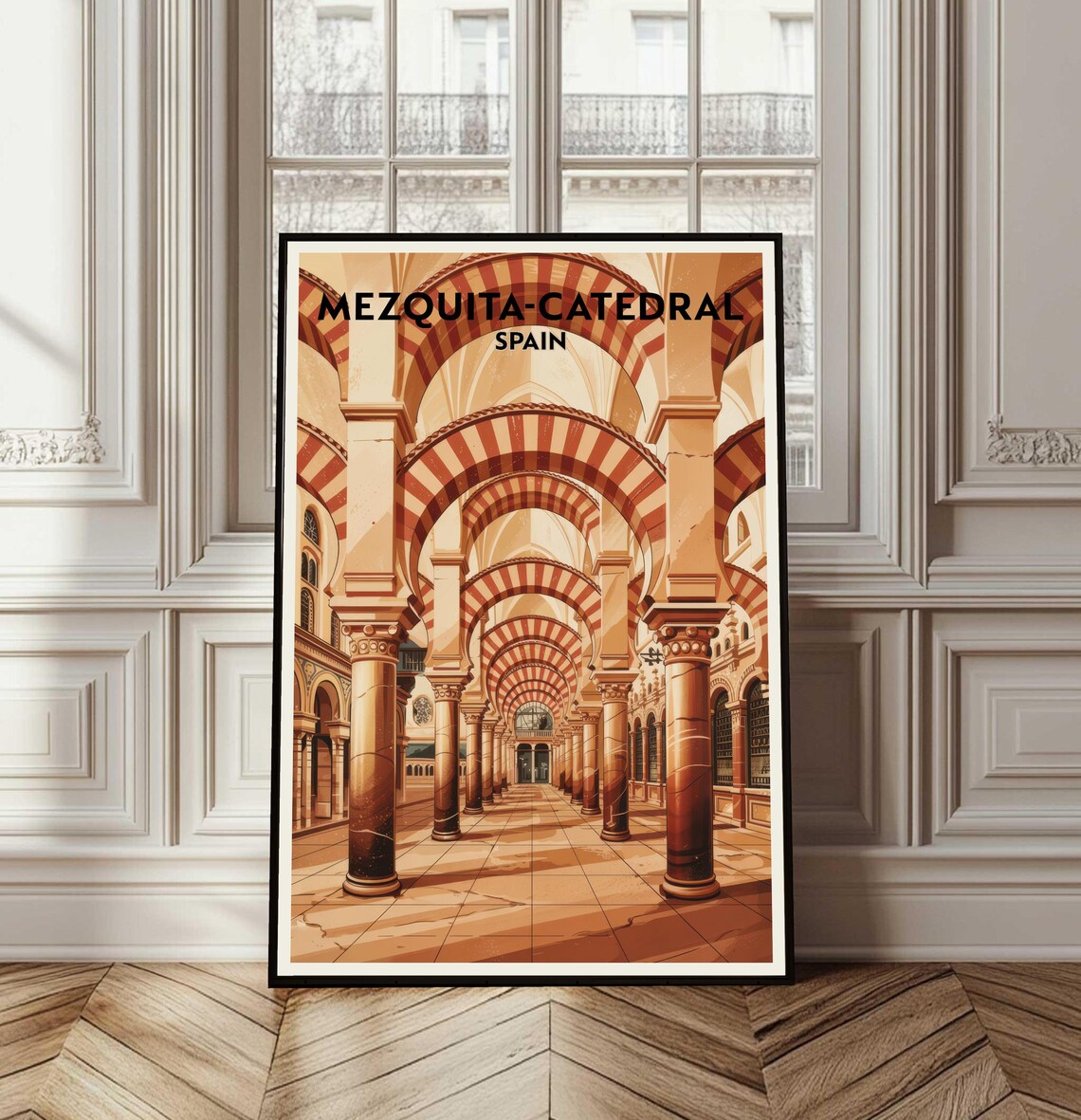 Mezquita Cathedral Spain Vintage Travel Poster Striped Red Arches
