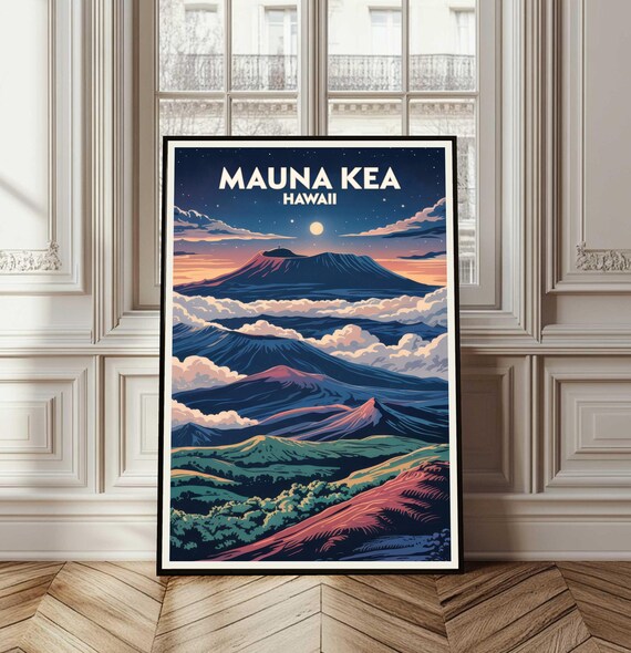 Mauna Kea Hawaii Volcano Summit Moonlit Dusk Night Travel Poster