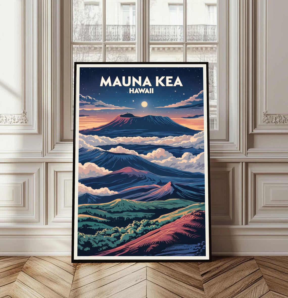 Mauna Kea Hawaii Volcano Summit Moonlit Dusk Night Travel Poster