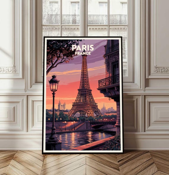 Paris Poster Travel France Print Wall Art City Gift Eiffel Tower Illustration