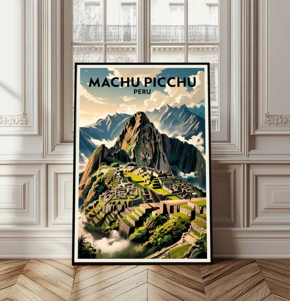 Machu Picchu Travel Poster Peru Wall Art Gift Mountain Nature