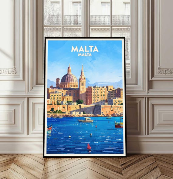 Malta Poster Travel Print Illustration Wall Art City Gift Coastal