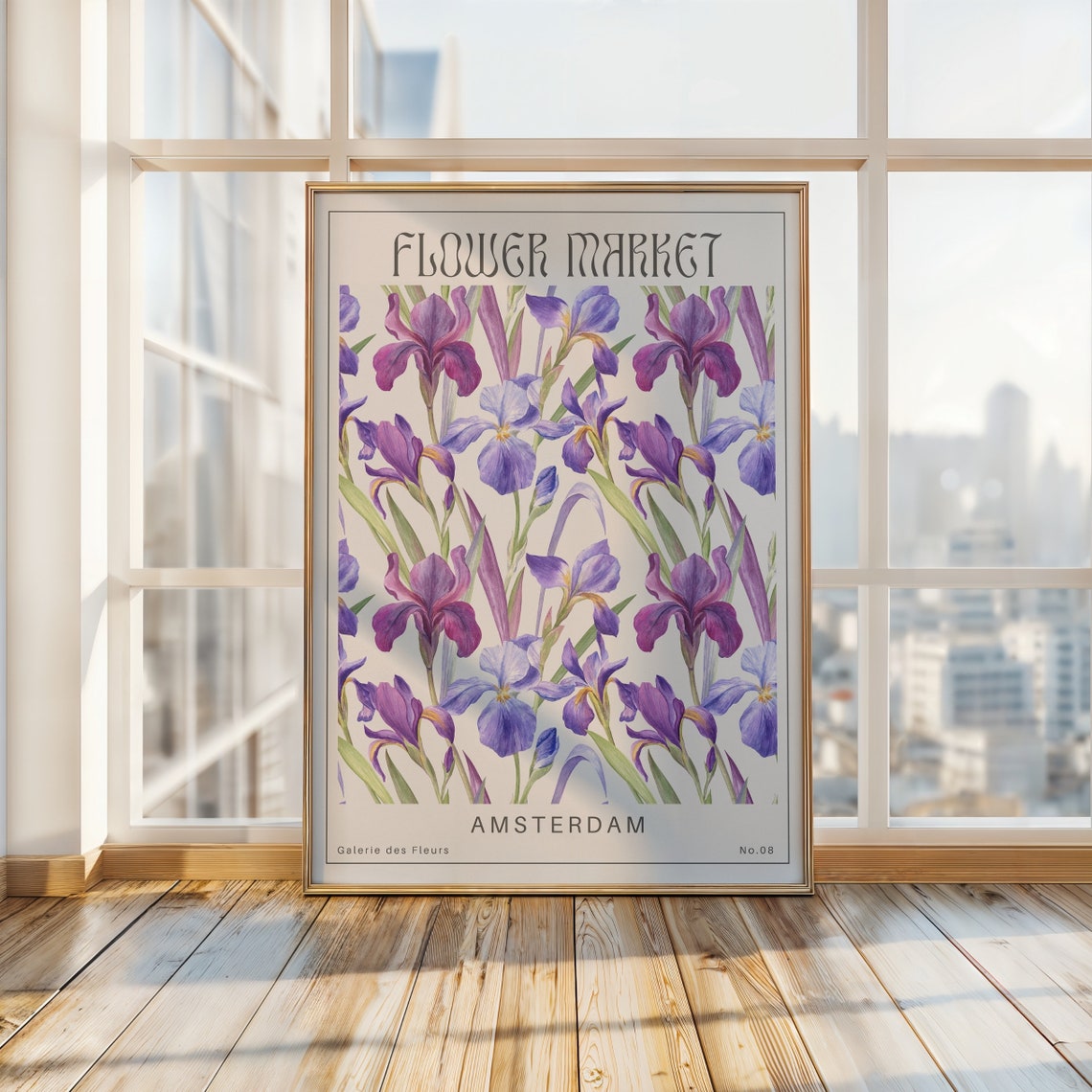Amsterdam Flower Market Purple Iris Botanical Watercolor Poster