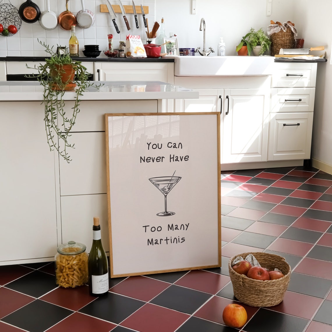 Never Too Many Martinis Cocktail Glass Kitchen Typography Poster - Image 2