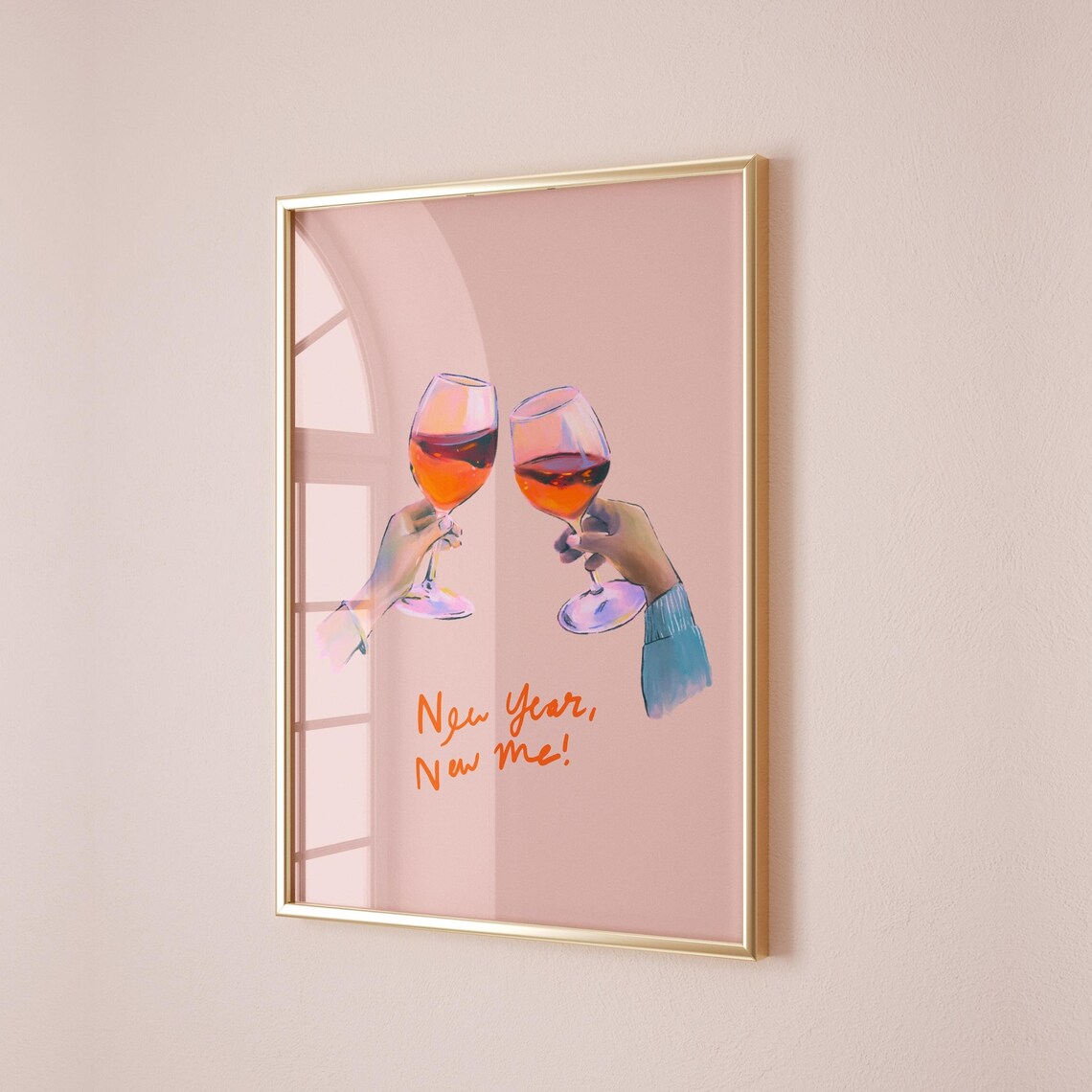 New Year New Me Wine Toast Poster Rose Celebration Pink Party Decor - Image 2
