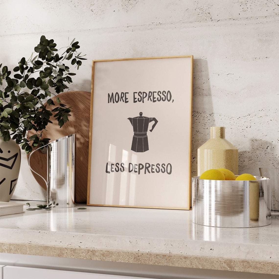 More Espresso Less Depresso Funny Moka Pot Kitchen Coffee Poster - Image 2