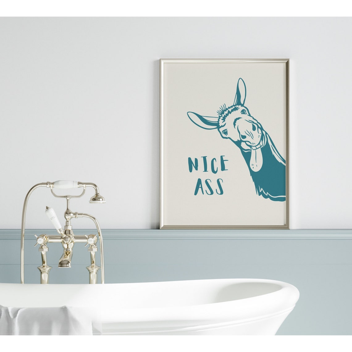 Teal Blue Donkey Nice Ass Playful Funny Bathroom Humor Poster