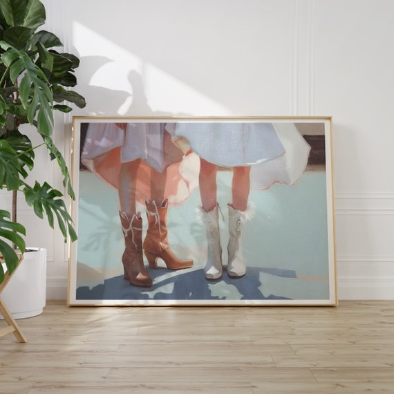 Western Wall Art Cowgirl Oil Painting Preppy Western Wall Decor Retro Cowgirl Girly Cowboy Boots Wall Art Instant