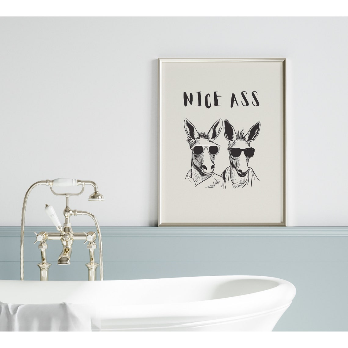 Twin Donkeys In Sunglasses Nice Ass Funny Bathroom Humor Poster - Image 2