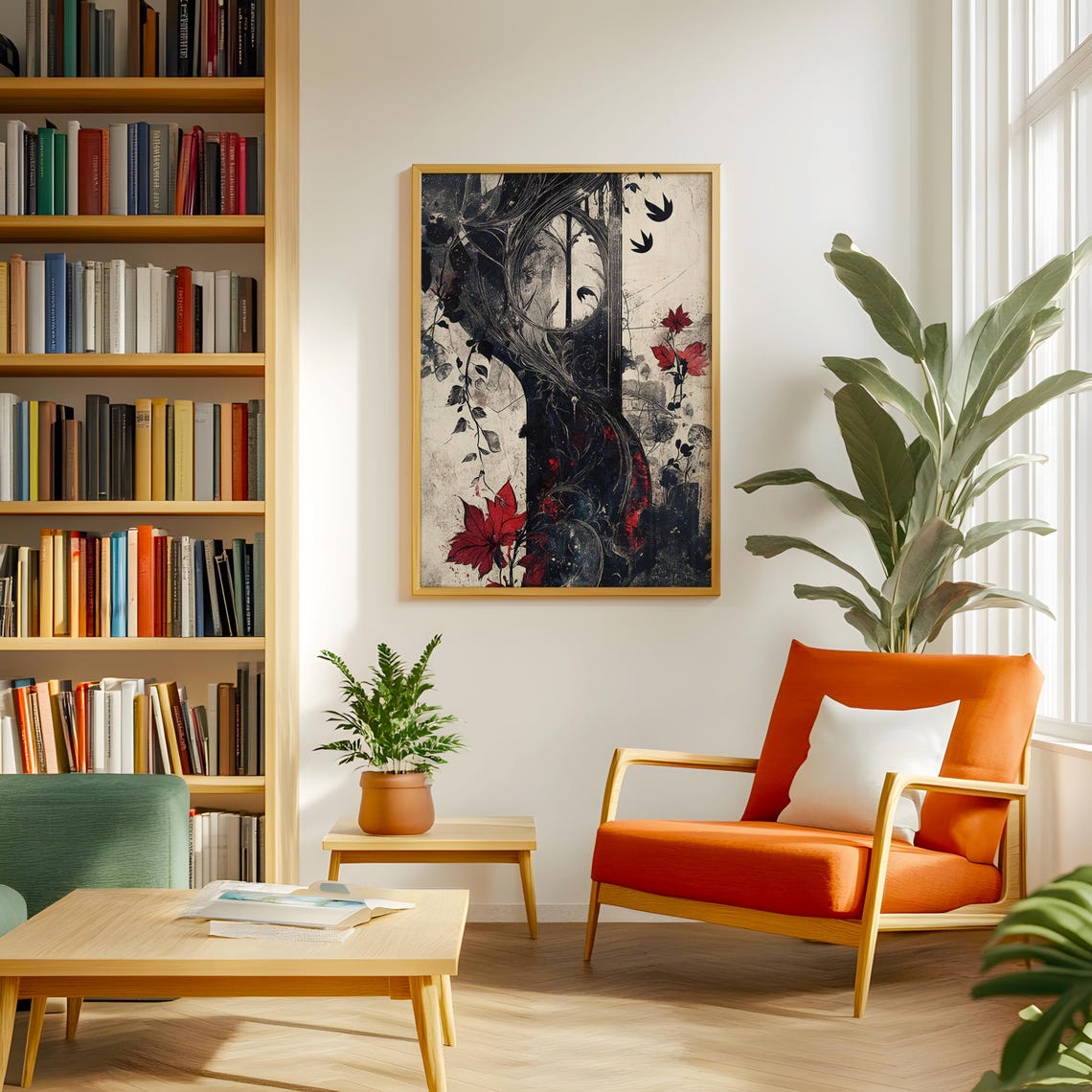 Gothic Window Dark Vine Art Print Red Flower Grunge Botanical - Image 5