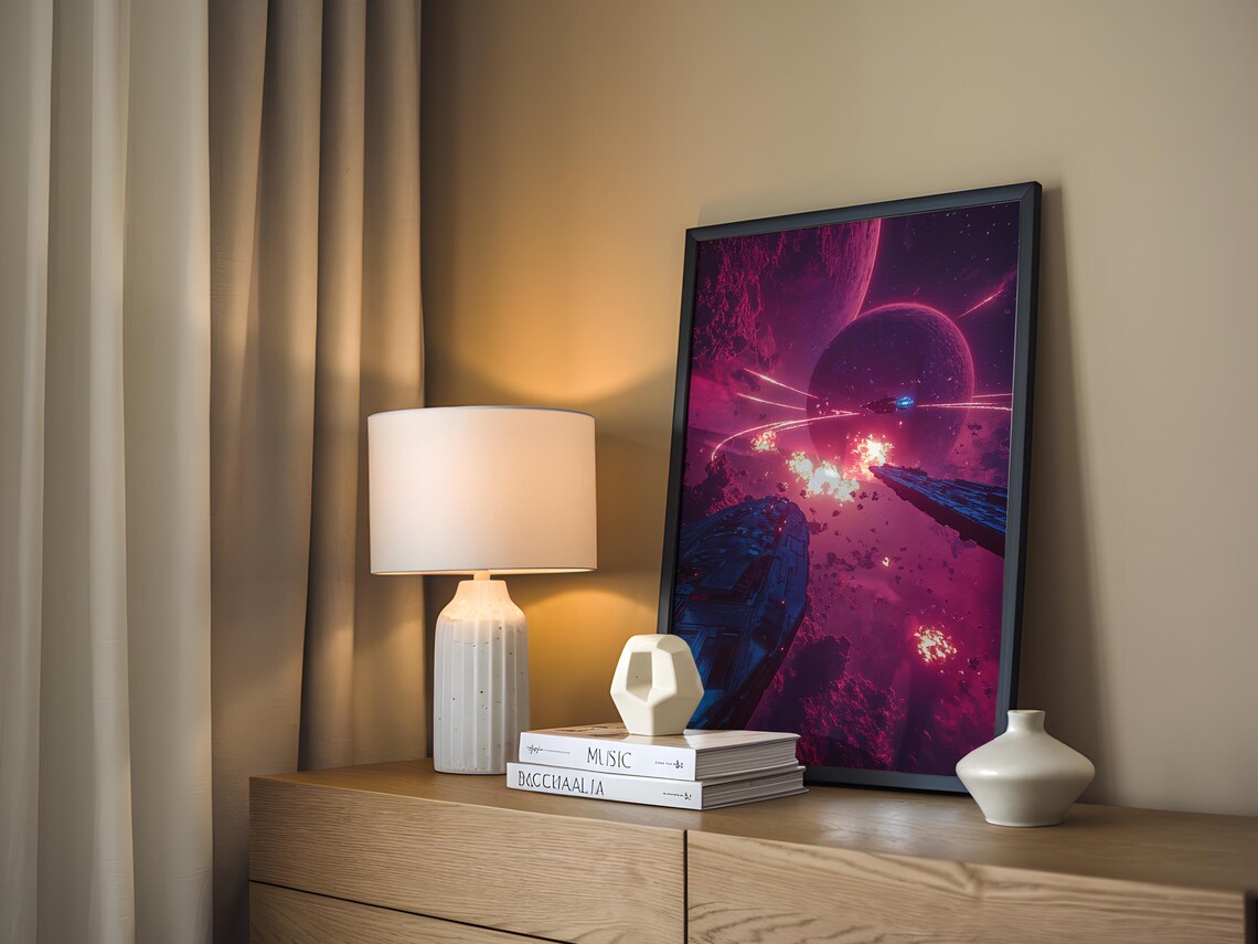 Crimson Nebula Space Battle Spaceship Planet Clash Sci Fi Poster - Image 2