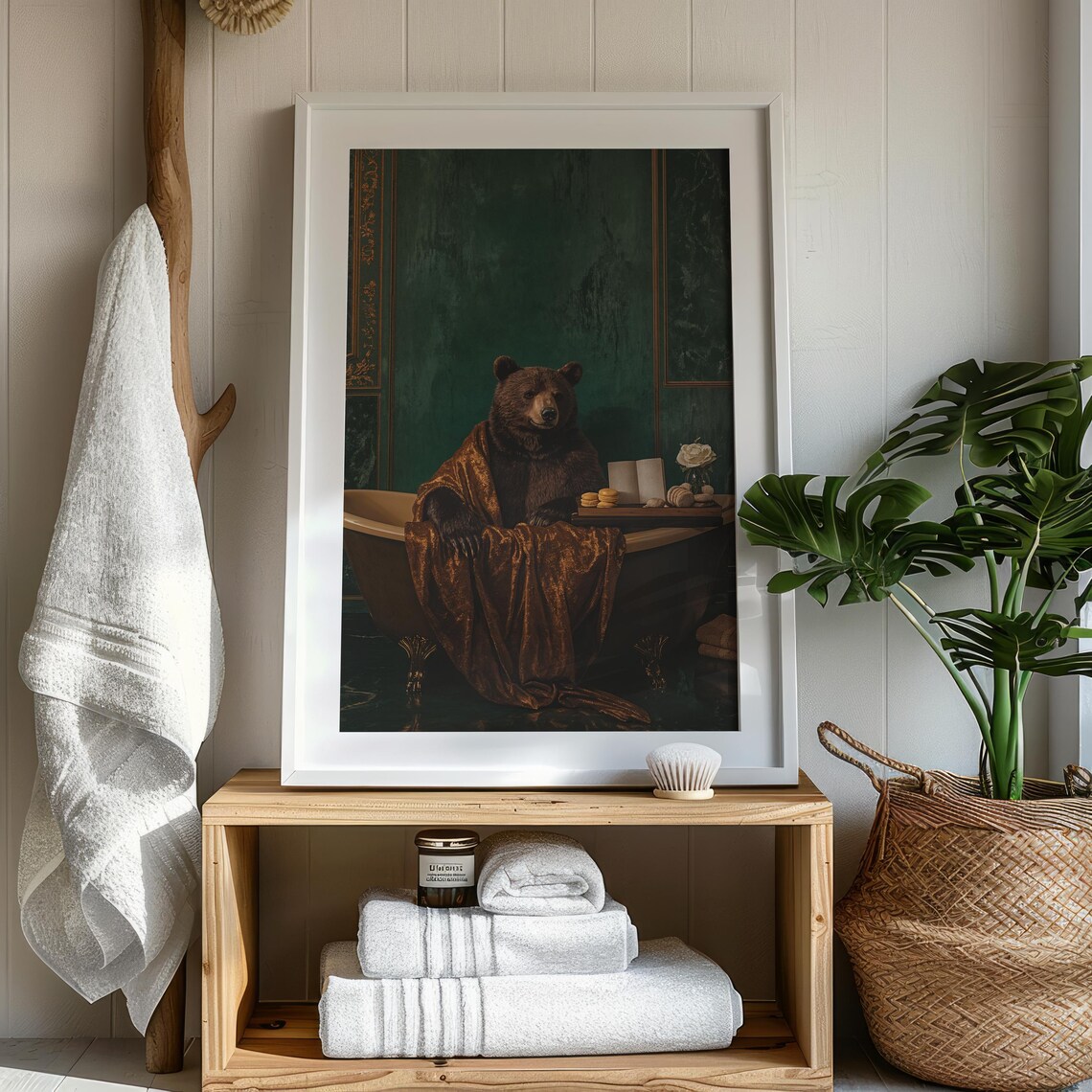 Cozy Bear Bathtub Velvet Robe Funny Vintage Animal Portrait Poster - Image 4