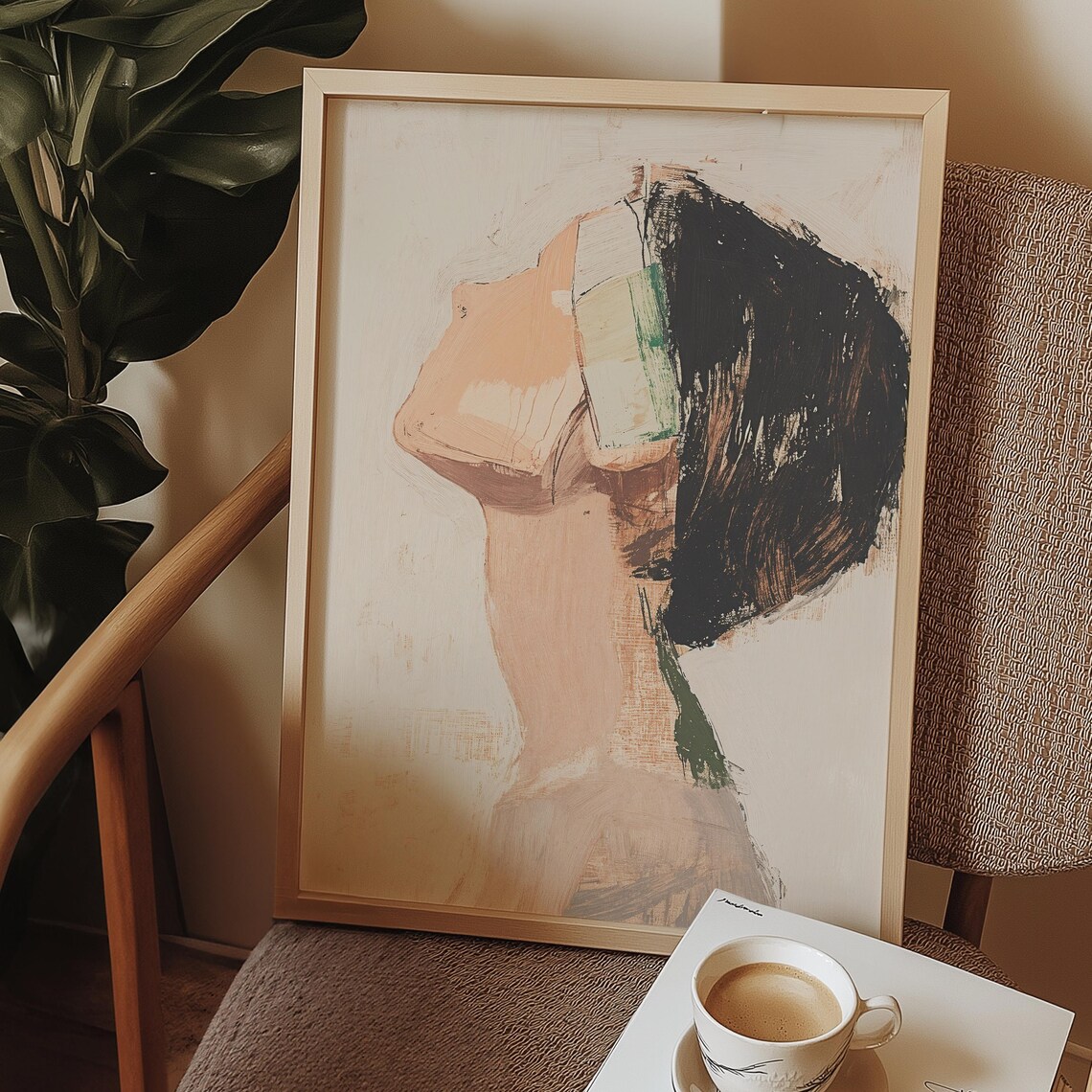 Abstract Profile Portrait Brushstroke Face Peach Black Minimal Art Poster - Image 2