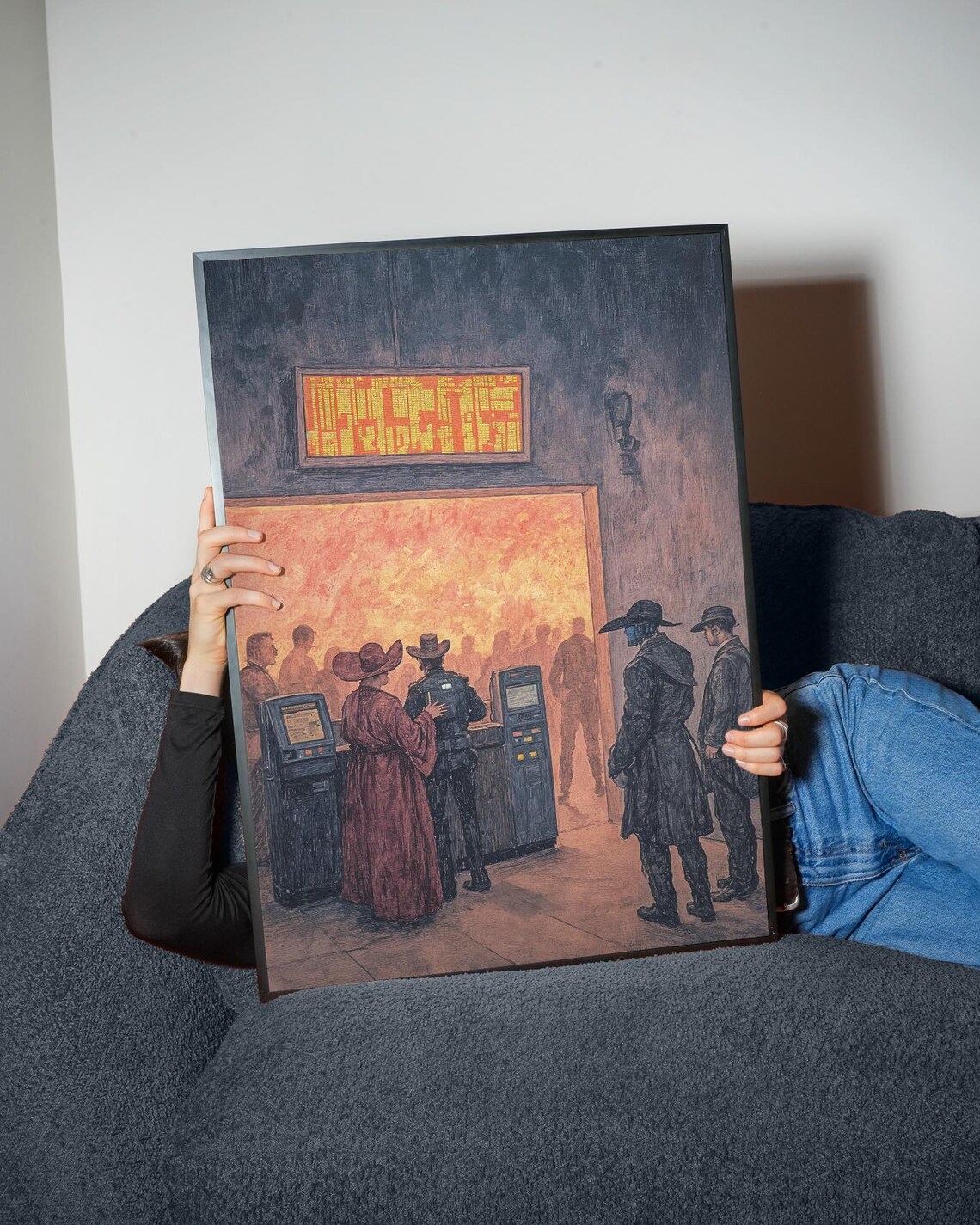 Western Ticket Line Cinematic Art Print Dark Moody Cowboy Illustration