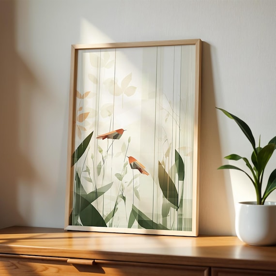 Minimalist Bird Art Print Geometric Nature Wall Modern Botanical Poster Tranquil Home Office Decor