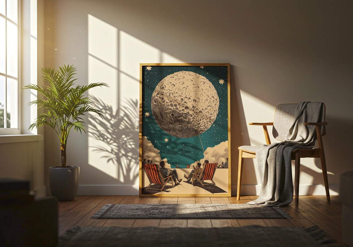 Giant Moon Starry Night Sky Vintage Astronomy Stargazing Art Poster - Image 5