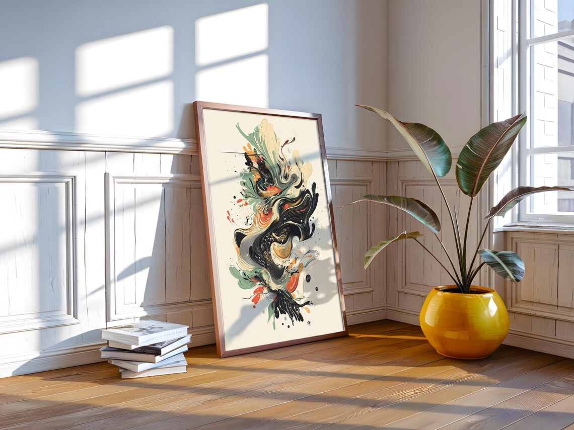 Abstract Ink Flow Minimalist Swirl Cream Background Modern Art Poster - Image 2