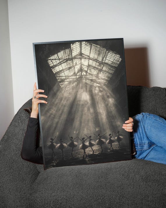 Ballet Dancers Shadows Art Print Enchanting Industrial Poster Ethereal Dance Scene Wall
