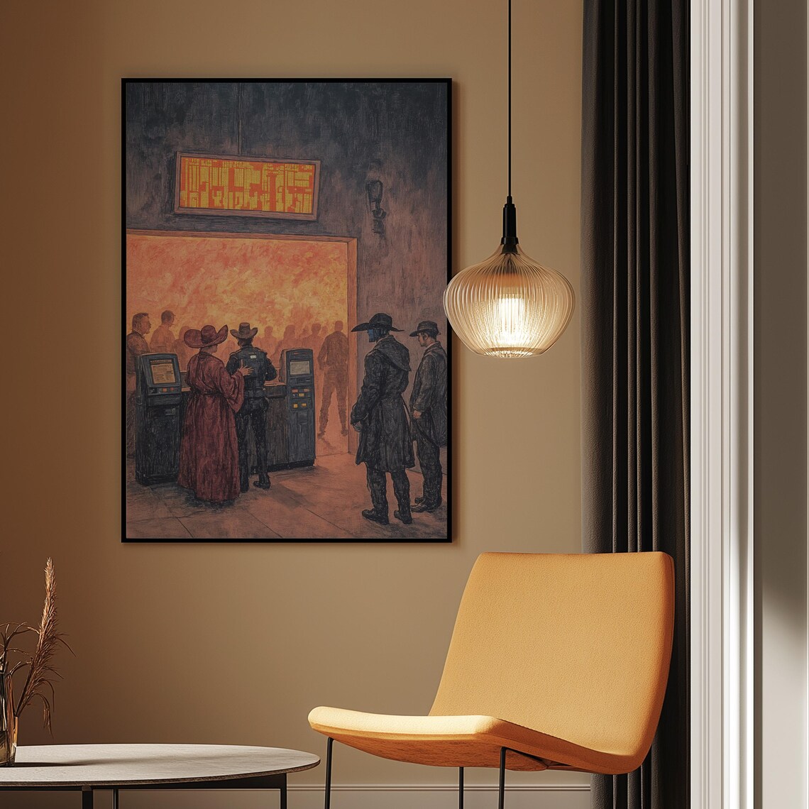 Western Ticket Line Cinematic Art Print Dark Moody Cowboy Illustration - Image 3