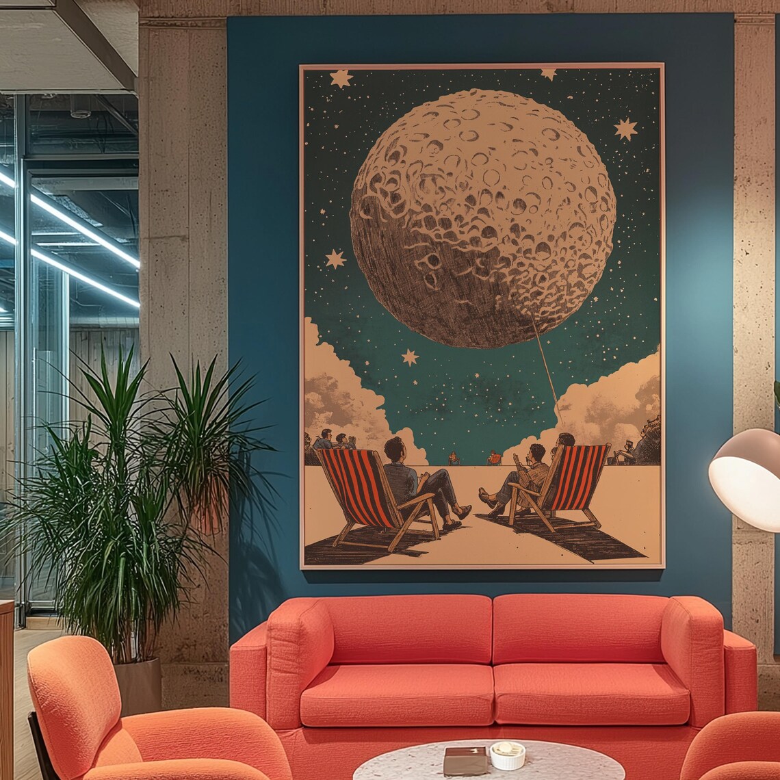 Giant Moon Starry Night Sky Vintage Astronomy Stargazing Art Poster - Image 2