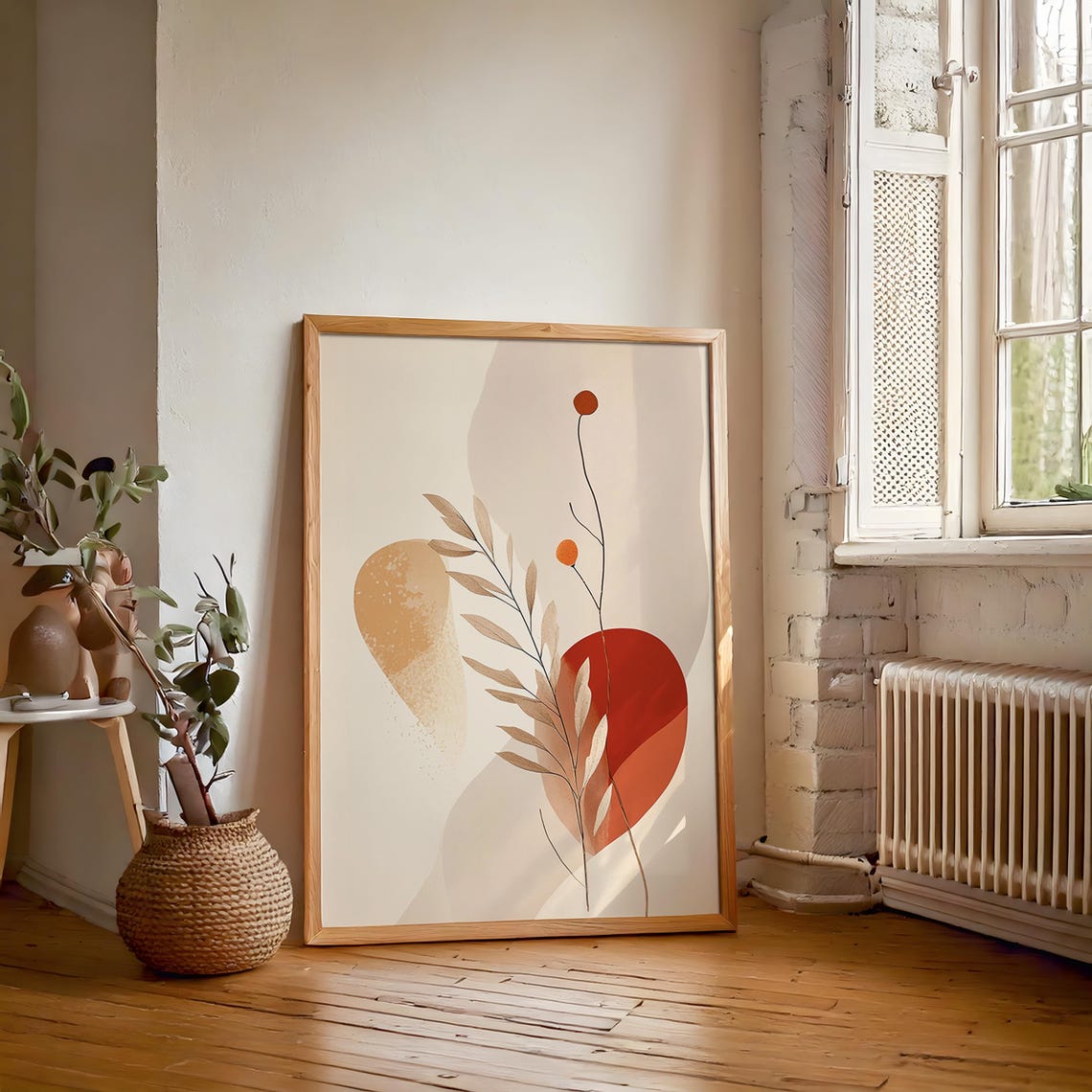 Earthy Botanical Minimalist Line Branch Red Abstract Art Print - Image 5