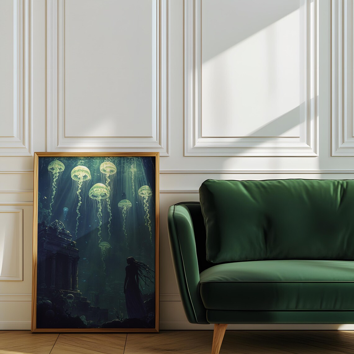Ancient Depths Art Print Underwater Ruins Glowing Jellyfish Mystical Ocean Fantasy - Image 5
