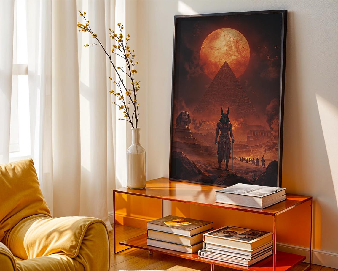 Anubis Pyramid Blood Moon Ancient Egypt Mythology Dark Art Poster - Image 3