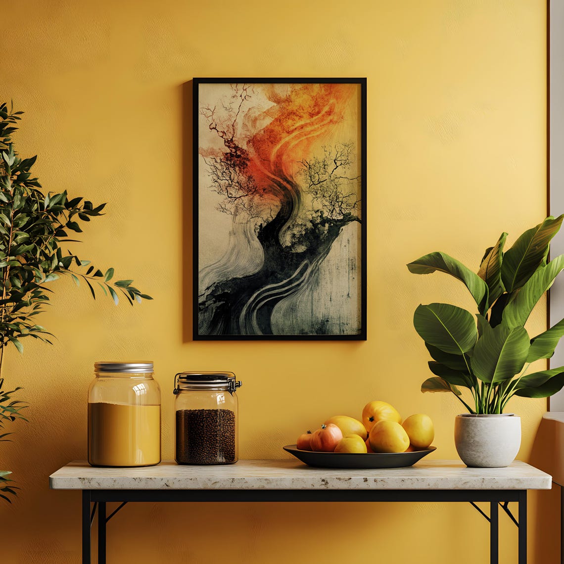 Burning Tree Art Print Abstract Fiery Nature Wall Surreal Landscape Decor - Image 5