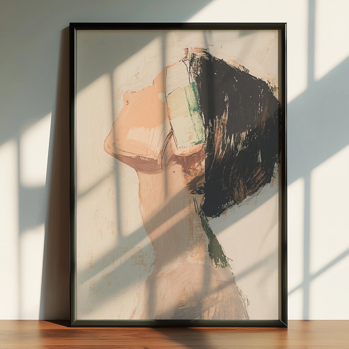 Abstract Profile Portrait Brushstroke Face Peach Black Minimal Art Poster - Image 4