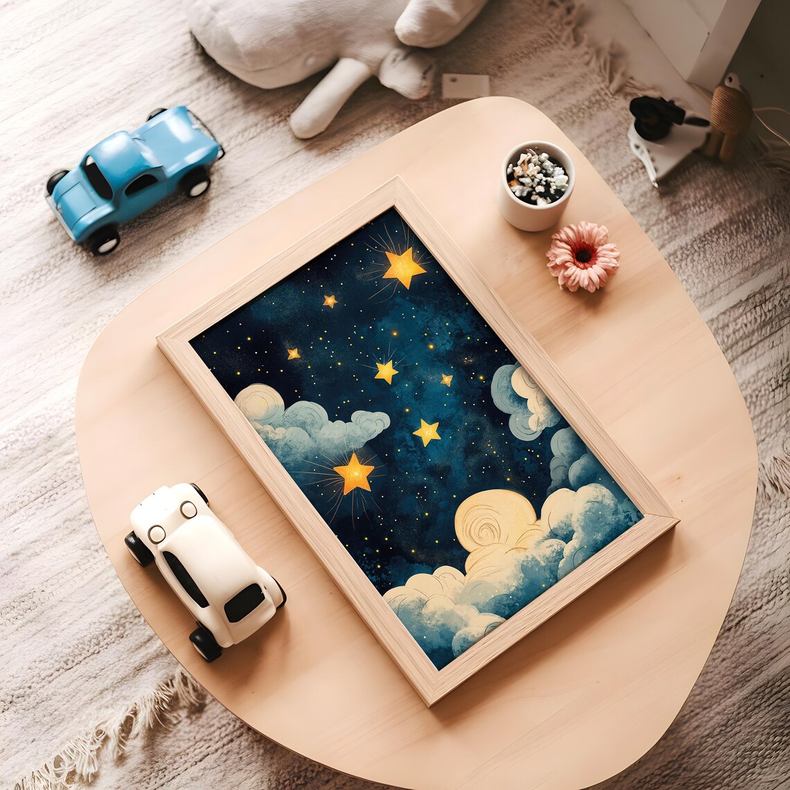Magical Gold Stars Night Sky Whimsical Clouds Nursery Poster - Image 5