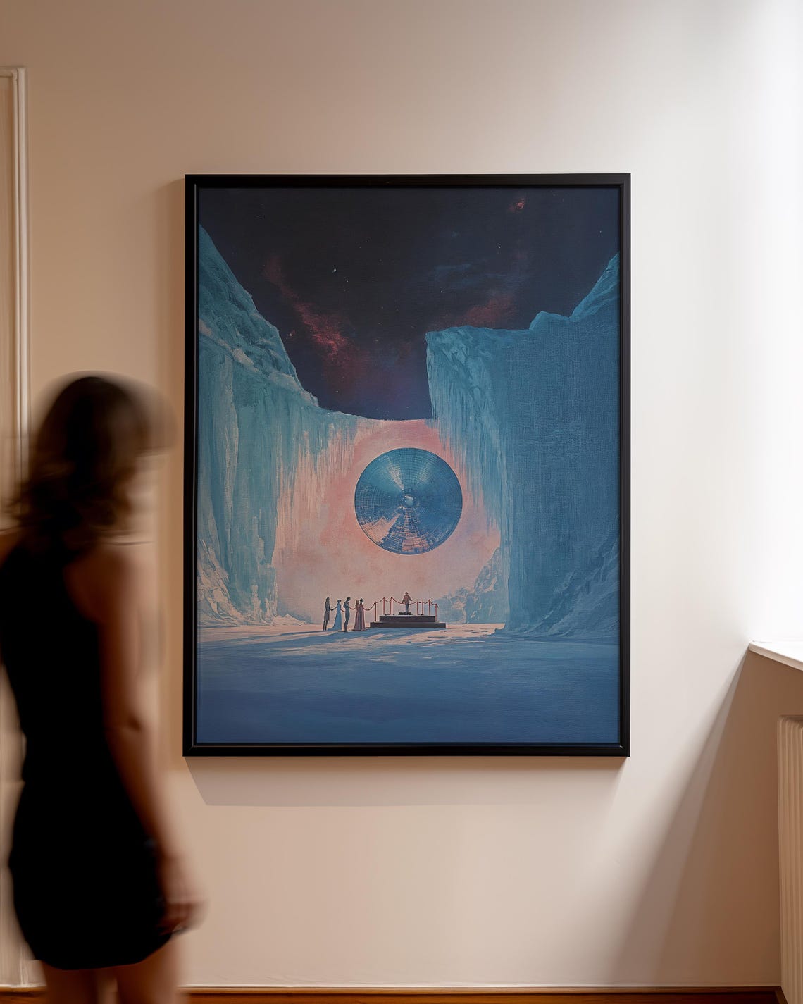 Sci Fi Ice Canyon with Glowing Blue Portal and Tiny Figures Poster - Image 4