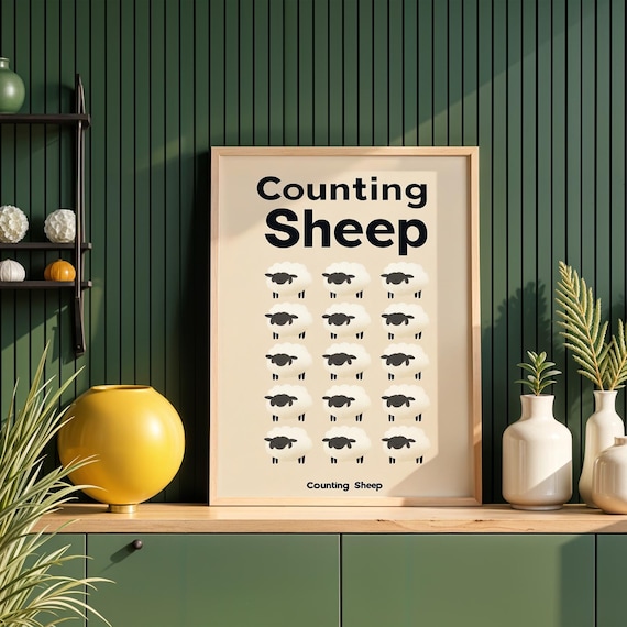 Counting Sheep Cute Minimalist Nursery Sleepy Time Kids Art Poster