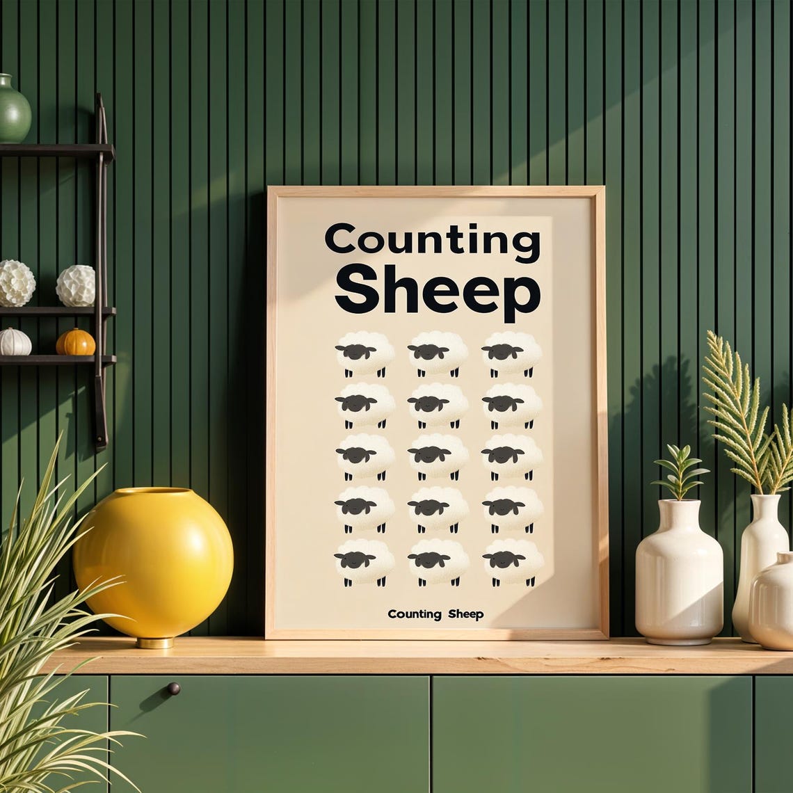 Counting Sheep Cute Minimalist Nursery Sleepy Time Kids Art Poster