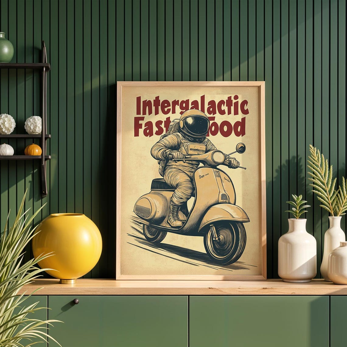 Retro Space Astronaut Art Print Vintage Scifi Biker Poster Funny Outer Wall Futuristic Diner Decor