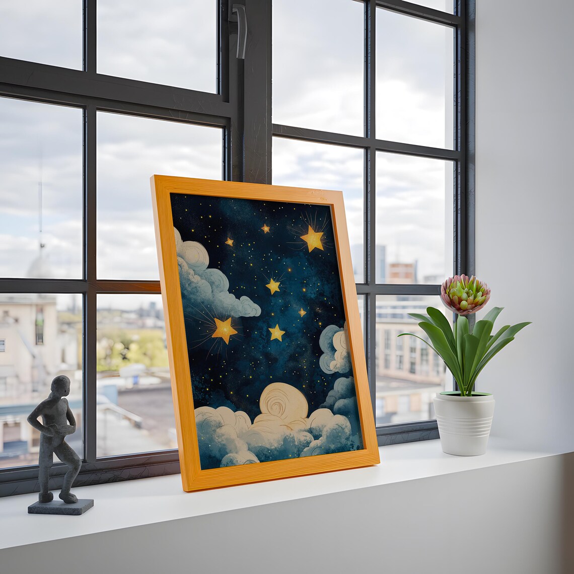 Whimsical Starry Night Art Print Floating Stars Clouds Celestial Nursery Wall Dcor - Image 4