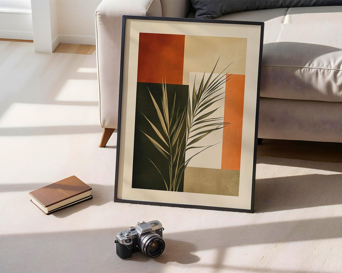 Minimalist Palm Leaf Geometric Nature Botanical Earthy Art Print - Image 3