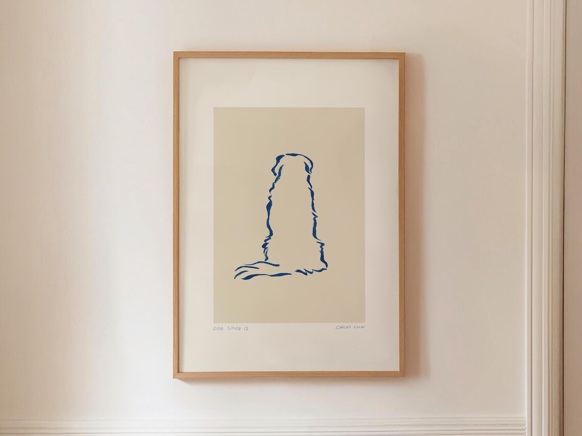 Abstract Blue Dog Sketch, Minimalist Line Art Print