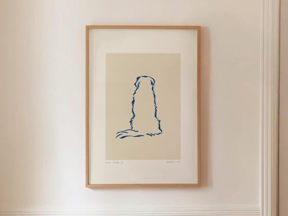Abstract Blue Dog Sketch, Minimalist Line Art Print